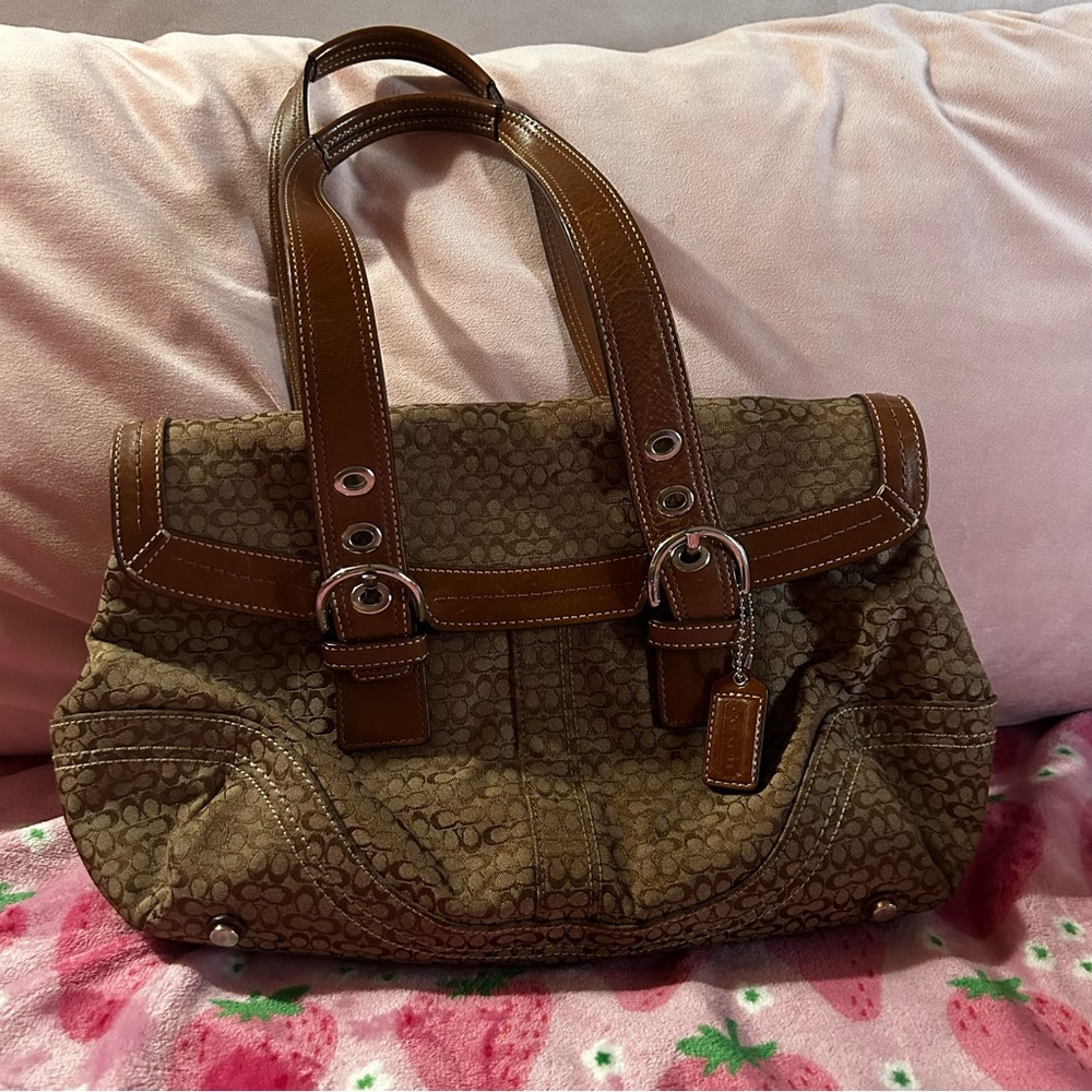 Coach Y2K F12312 Soho Signature Jacquard Flap Satchel Bag Bwn